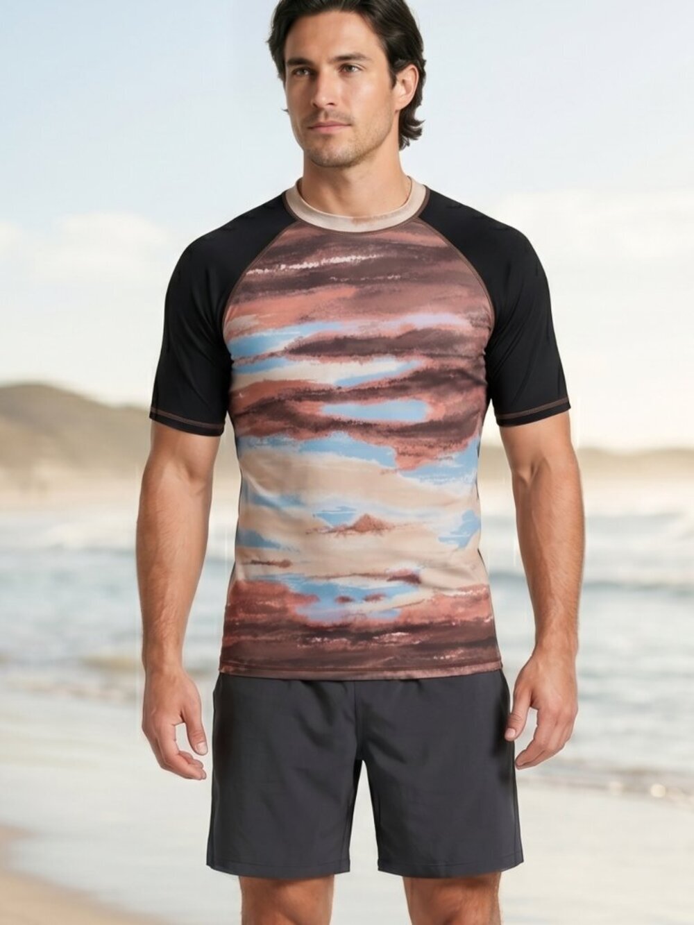 NWT | VAYAGER Abstract Earth-Tone Print Swim Shirt | UPF 50+ | Small